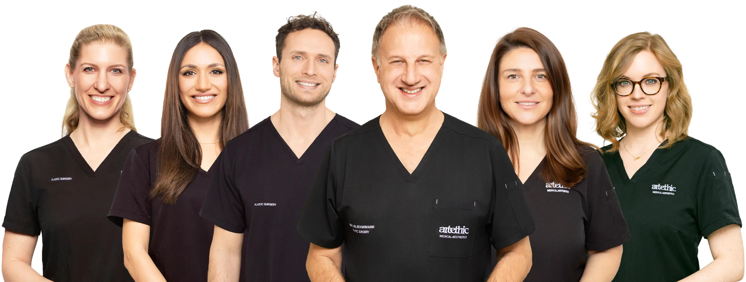 The artethic® medical team in Düsseldorf, from left to right: Nina Weinz, Dr. med. Natalie Abou Dayé, Dr. med. Tim Lobe, MHBA, Dr. med. Karl Schuhmann, Gordana Kozina and Dr. med. Laura Kock.
